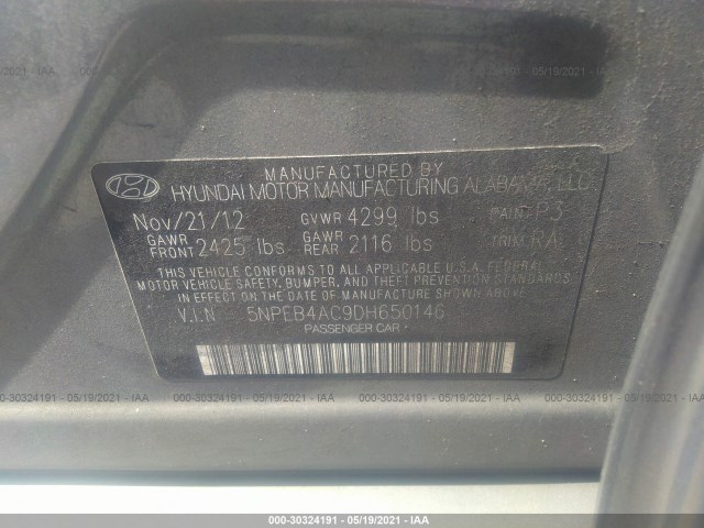 Photo 8 VIN: 5NPEB4AC9DH650146 - HYUNDAI SONATA 