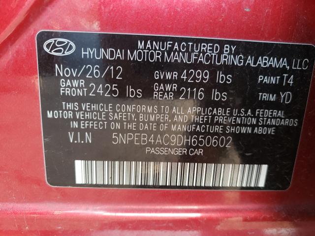 Photo 9 VIN: 5NPEB4AC9DH650602 - HYUNDAI SONATA GLS 