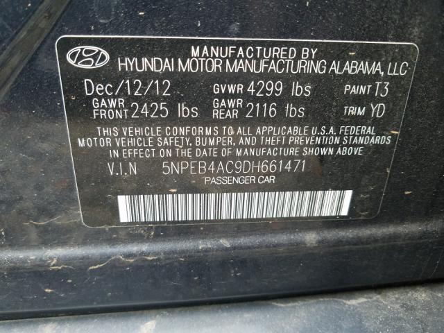 Photo 9 VIN: 5NPEB4AC9DH661471 - HYUNDAI SONATA GLS 