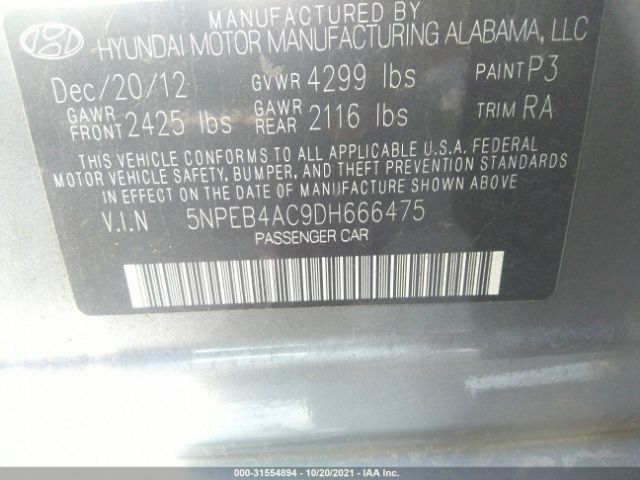 Photo 8 VIN: 5NPEB4AC9DH666475 - HYUNDAI SONATA 