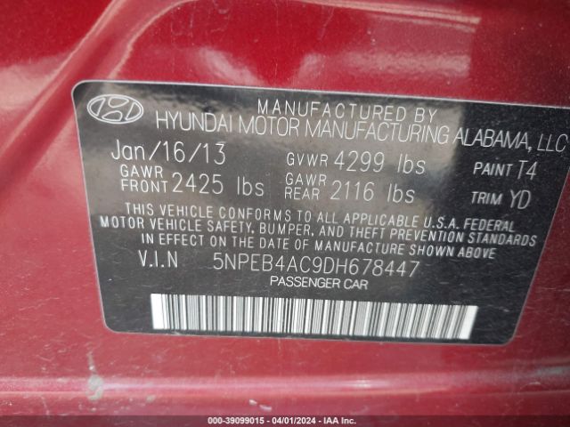 Photo 8 VIN: 5NPEB4AC9DH678447 - HYUNDAI SONATA 