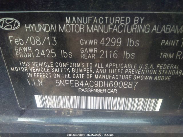 Photo 8 VIN: 5NPEB4AC9DH690887 - HYUNDAI SONATA 