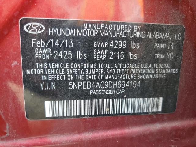 Photo 12 VIN: 5NPEB4AC9DH694194 - HYUNDAI SONATA GLS 