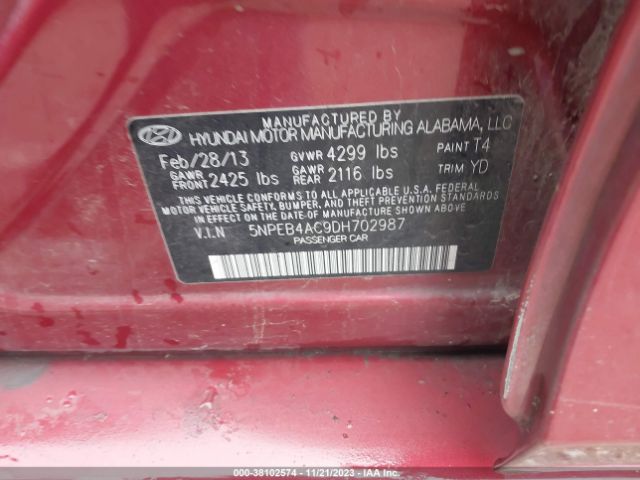 Photo 8 VIN: 5NPEB4AC9DH702987 - HYUNDAI SONATA 