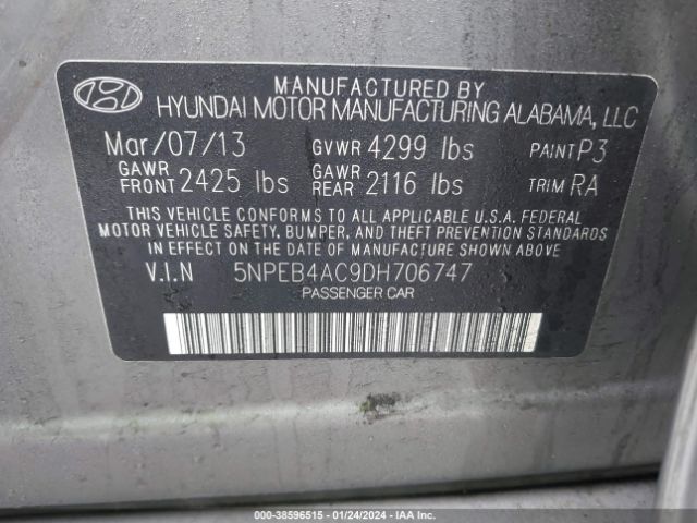 Photo 8 VIN: 5NPEB4AC9DH706747 - HYUNDAI SONATA 