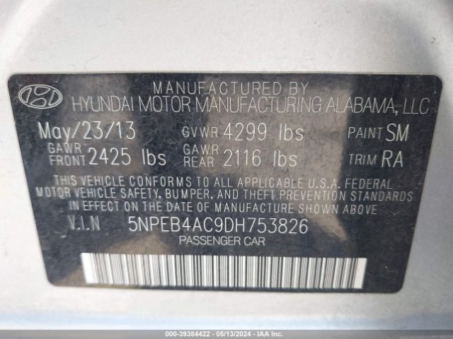 Photo 8 VIN: 5NPEB4AC9DH753826 - HYUNDAI SONATA 