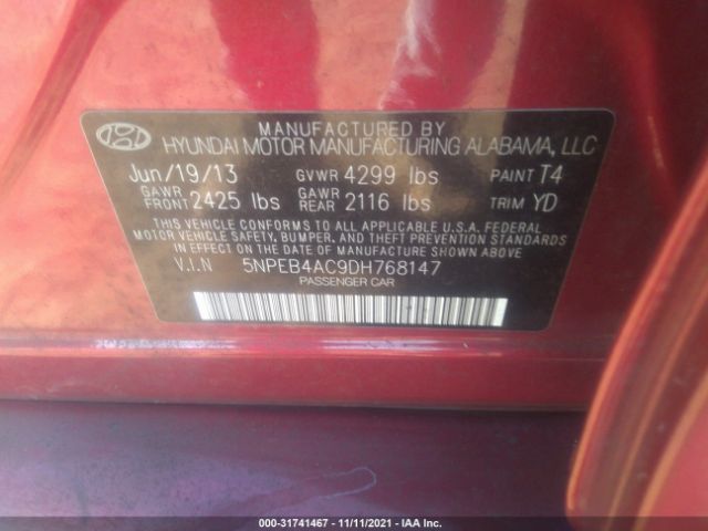 Photo 8 VIN: 5NPEB4AC9DH768147 - HYUNDAI SONATA 