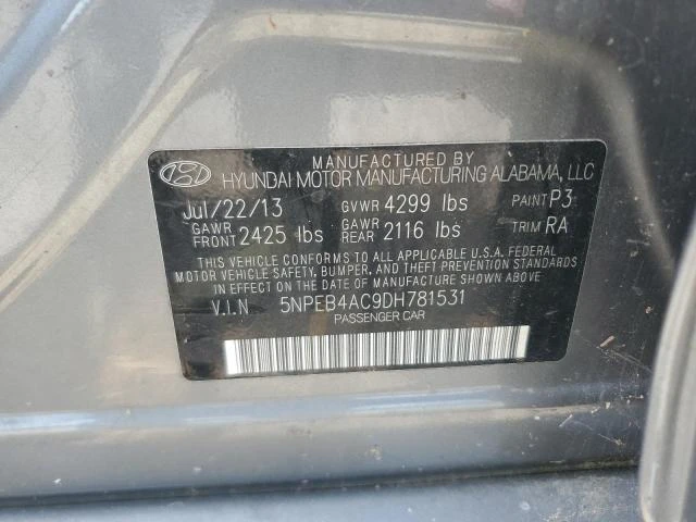 Photo 11 VIN: 5NPEB4AC9DH781531 - HYUNDAI SONATA GLS 