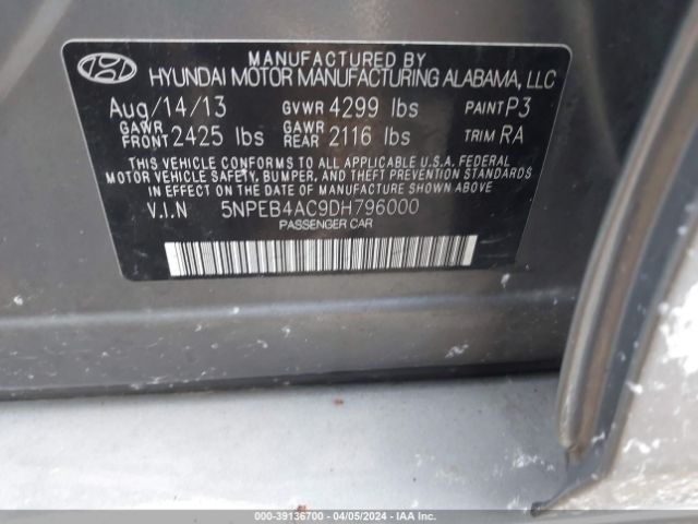 Photo 8 VIN: 5NPEB4AC9DH796000 - HYUNDAI SONATA 