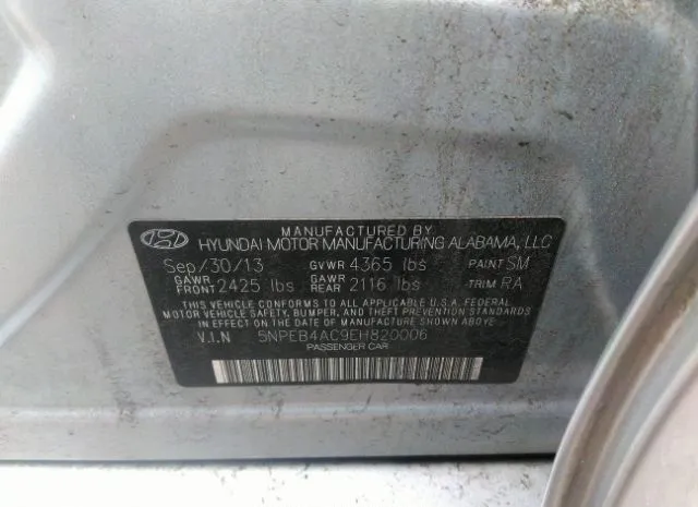 Photo 8 VIN: 5NPEB4AC9EH820006 - HYUNDAI SONATA 