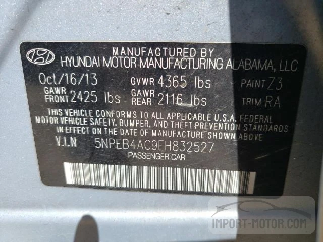 Photo 11 VIN: 5NPEB4AC9EH832527 - HYUNDAI SONATA 