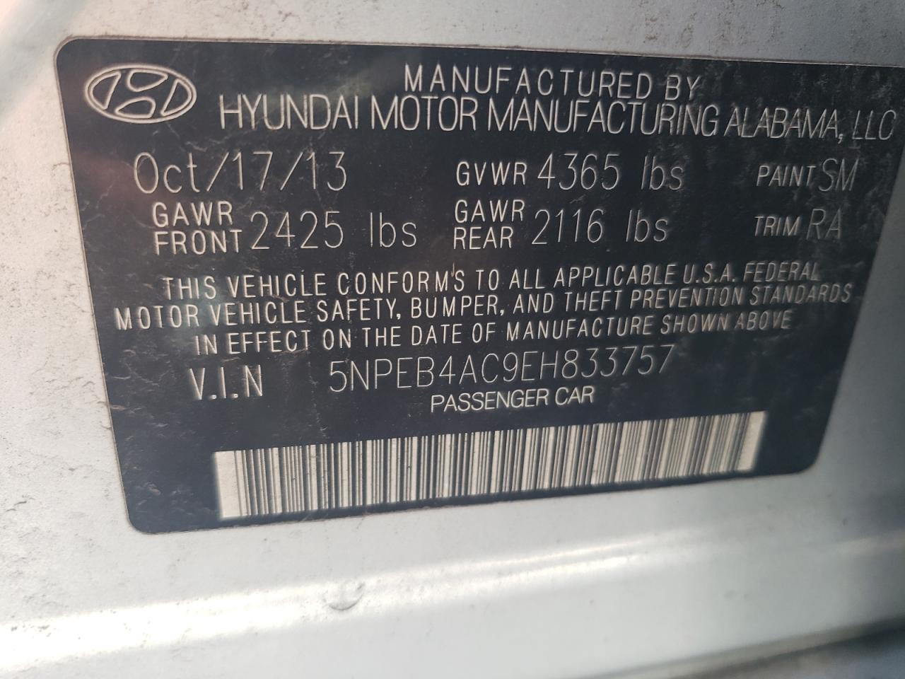 Photo 11 VIN: 5NPEB4AC9EH833757 - HYUNDAI SONATA 