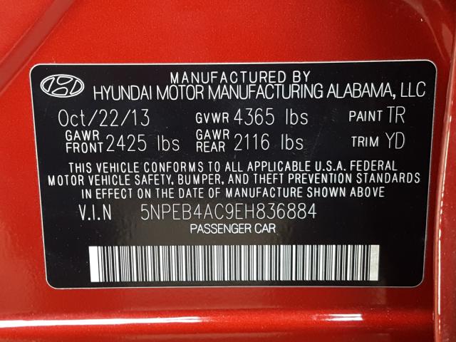 Photo 9 VIN: 5NPEB4AC9EH836884 - HYUNDAI SONATA GLS 