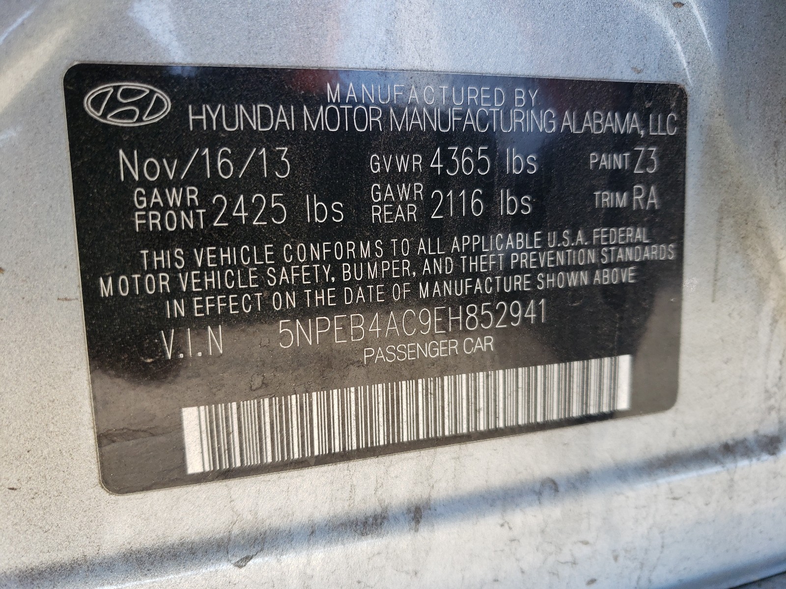 Photo 9 VIN: 5NPEB4AC9EH852941 - HYUNDAI SONATA GLS 