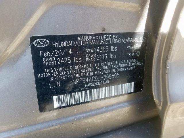 Photo 9 VIN: 5NPEB4AC9EH899595 - HYUNDAI SONATA GLS 