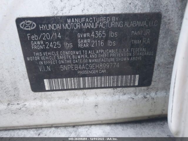 Photo 8 VIN: 5NPEB4AC9EH899774 - HYUNDAI SONATA 