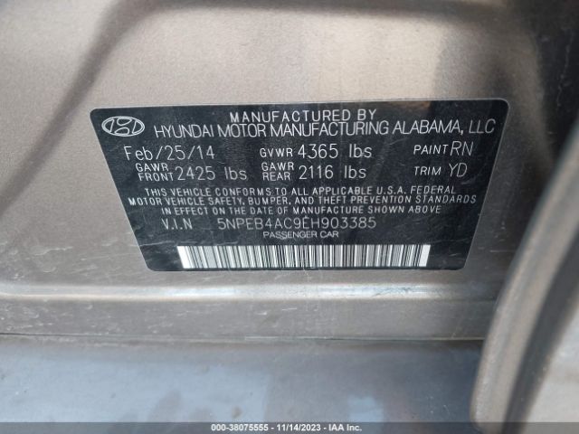 Photo 8 VIN: 5NPEB4AC9EH903385 - HYUNDAI SONATA 