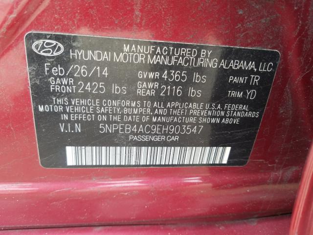 Photo 9 VIN: 5NPEB4AC9EH903547 - HYUNDAI SONATA GLS 