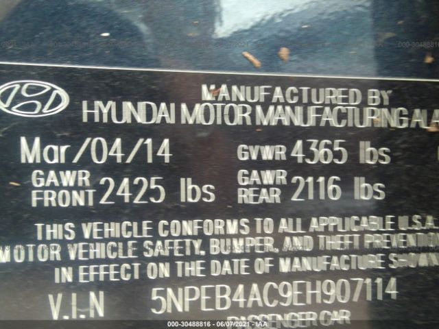 Photo 8 VIN: 5NPEB4AC9EH907114 - HYUNDAI SONATA 