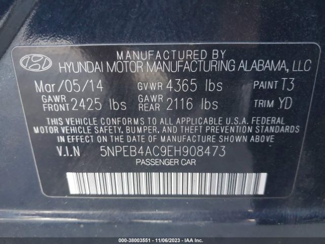 Photo 8 VIN: 5NPEB4AC9EH908473 - HYUNDAI SONATA 