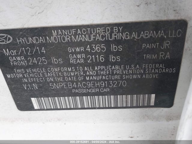 Photo 8 VIN: 5NPEB4AC9EH913270 - HYUNDAI SONATA 