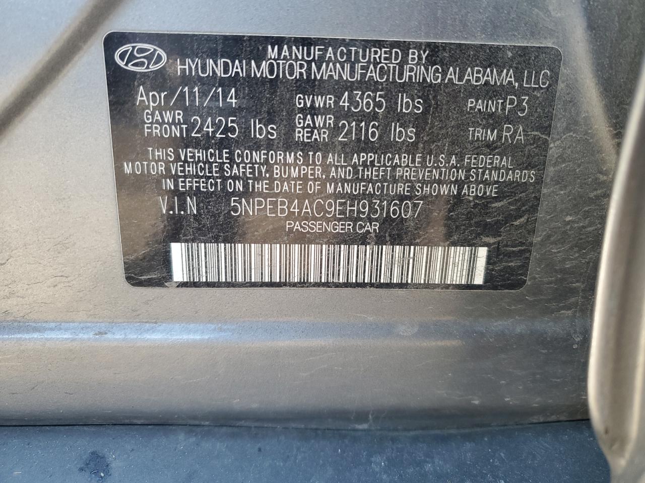 Photo 11 VIN: 5NPEB4AC9EH931607 - HYUNDAI SONATA 