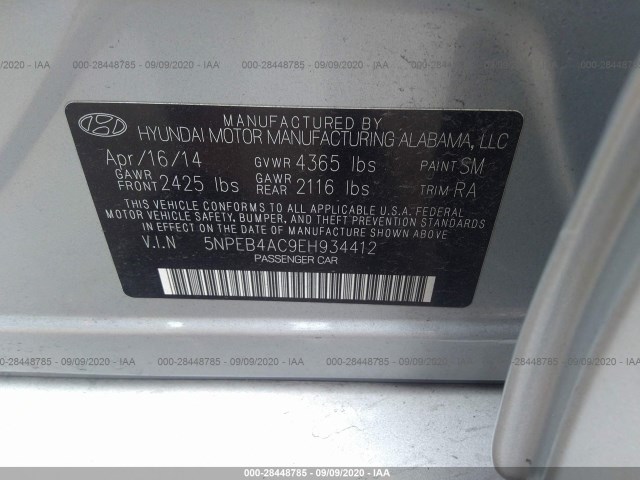 Photo 8 VIN: 5NPEB4AC9EH934412 - HYUNDAI SONATA 