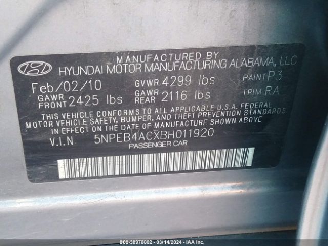 Photo 8 VIN: 5NPEB4ACXBH011920 - HYUNDAI SONATA 