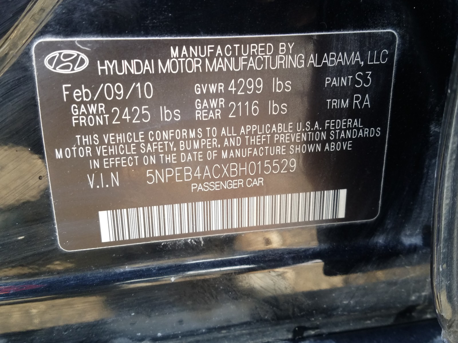 Photo 9 VIN: 5NPEB4ACXBH015529 - HYUNDAI SONATA GLS 