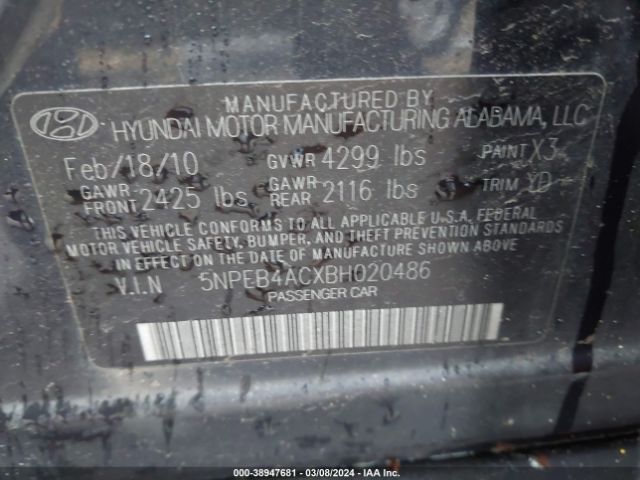 Photo 8 VIN: 5NPEB4ACXBH020486 - HYUNDAI SONATA 