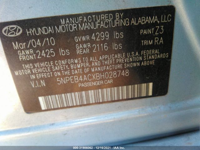 Photo 8 VIN: 5NPEB4ACXBH028748 - HYUNDAI SONATA 