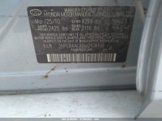 Photo 8 VIN: 5NPEB4ACXBH040849 - HYUNDAI SONATA 