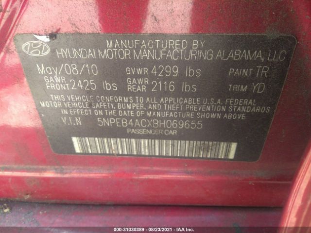 Photo 8 VIN: 5NPEB4ACXBH069655 - HYUNDAI SONATA 