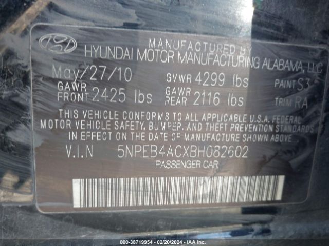 Photo 8 VIN: 5NPEB4ACXBH082602 - HYUNDAI SONATA 