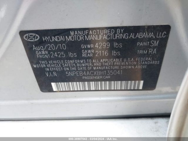 Photo 8 VIN: 5NPEB4ACXBH135041 - HYUNDAI SONATA 