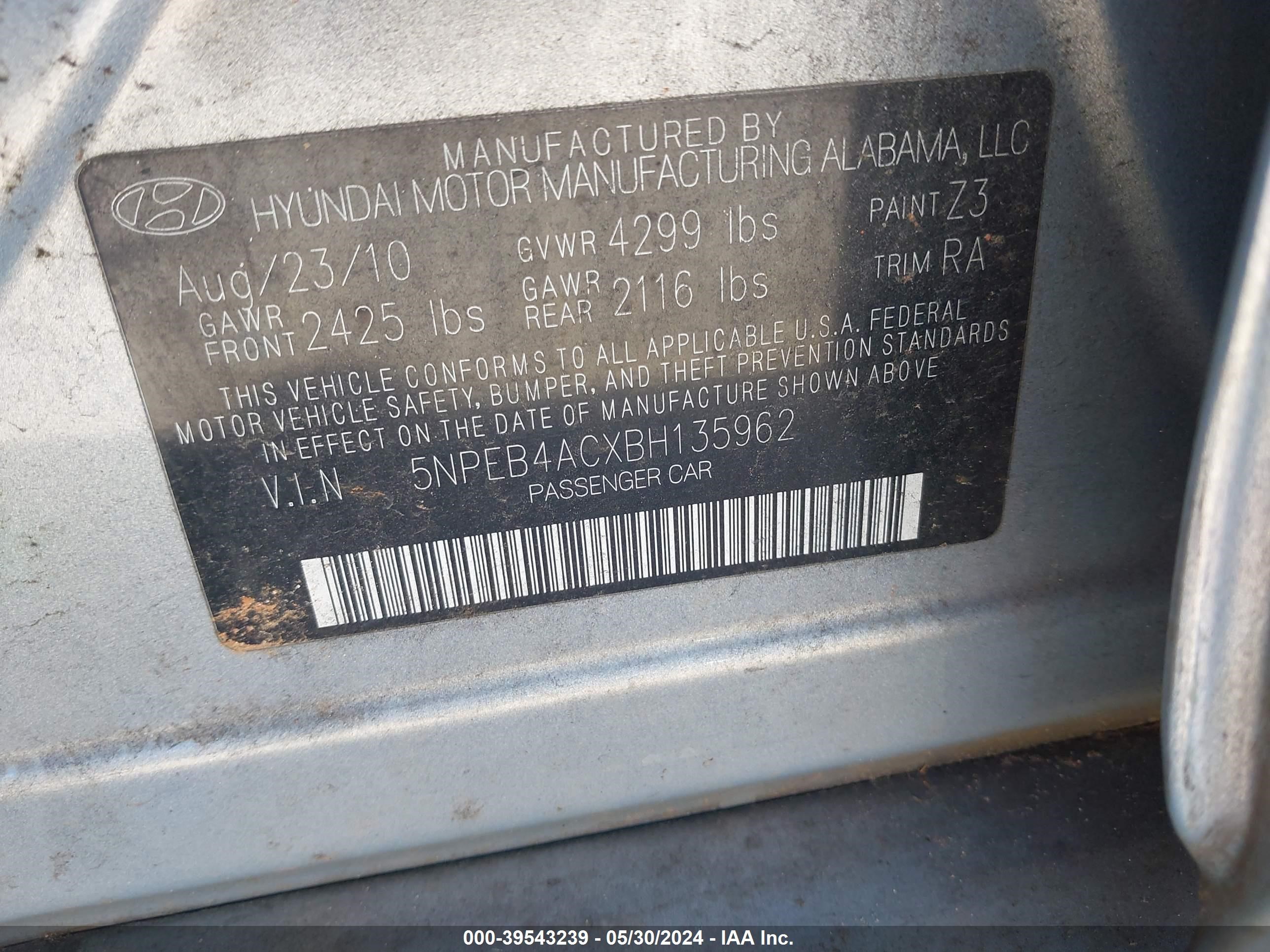 Photo 8 VIN: 5NPEB4ACXBH135962 - HYUNDAI SONATA 