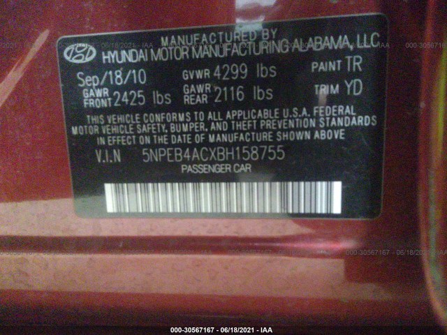 Photo 8 VIN: 5NPEB4ACXBH158755 - HYUNDAI SONATA 