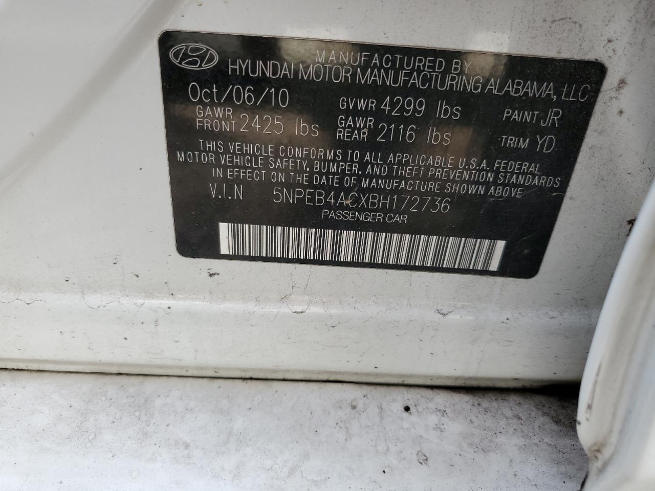 Photo 11 VIN: 5NPEB4ACXBH172736 - HYUNDAI SONATA 