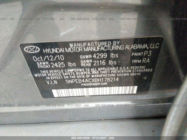 Photo 8 VIN: 5NPEB4ACXBH178214 - HYUNDAI SONATA 