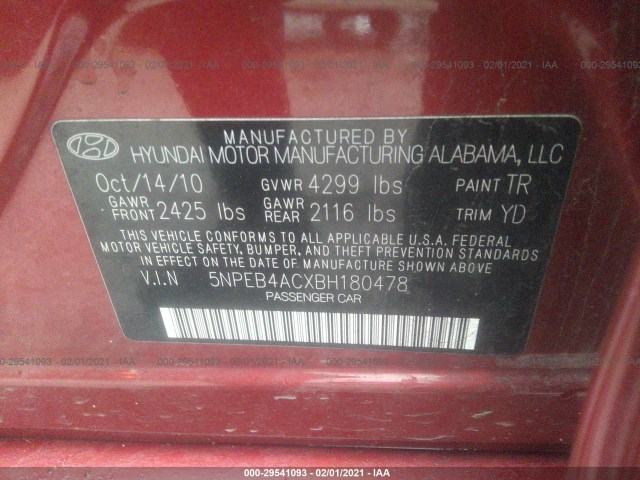 Photo 8 VIN: 5NPEB4ACXBH180478 - HYUNDAI SONATA 