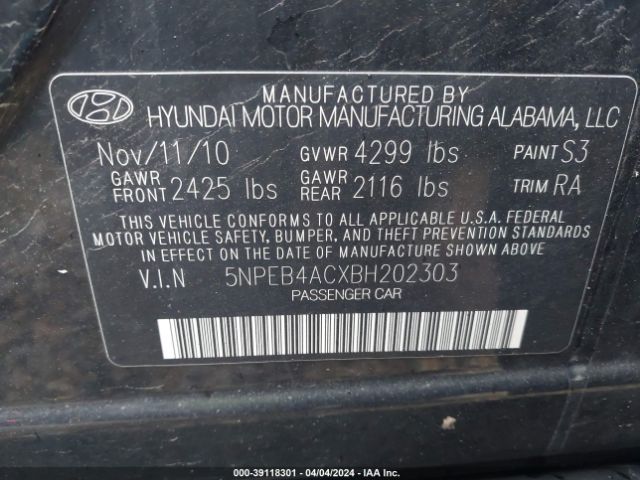 Photo 8 VIN: 5NPEB4ACXBH202303 - HYUNDAI SONATA 