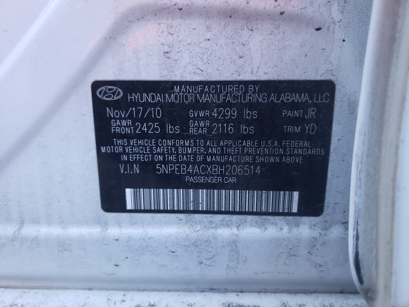 Photo 9 VIN: 5NPEB4ACXBH206514 - HYUNDAI SONATA GLS 