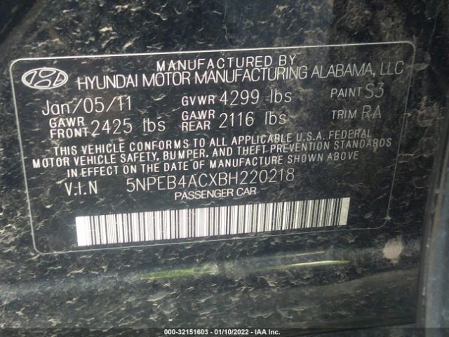 Photo 8 VIN: 5NPEB4ACXBH220218 - HYUNDAI SONATA 