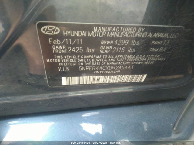 Photo 8 VIN: 5NPEB4ACXBH245443 - HYUNDAI SONATA 