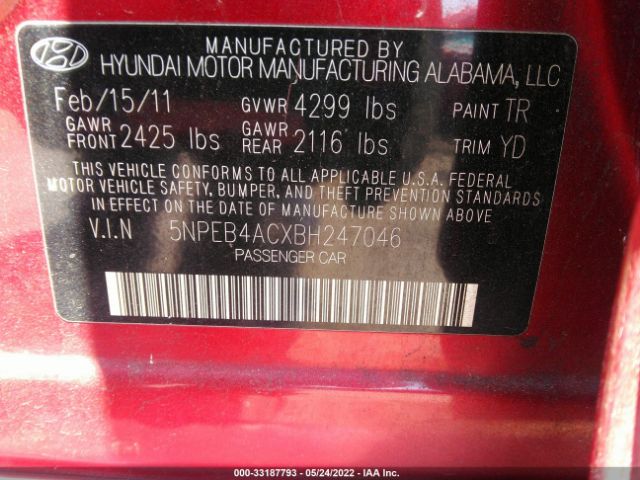 Photo 8 VIN: 5NPEB4ACXBH247046 - HYUNDAI SONATA 