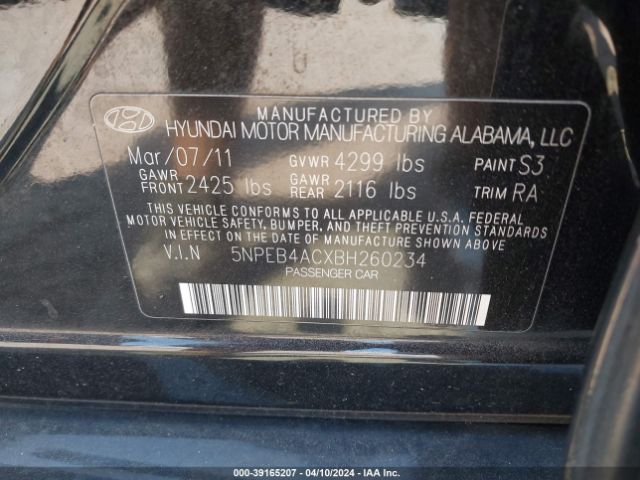 Photo 8 VIN: 5NPEB4ACXBH260234 - HYUNDAI SONATA 