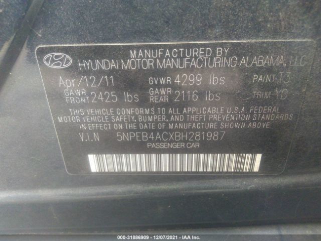 Photo 8 VIN: 5NPEB4ACXBH281987 - HYUNDAI SONATA 