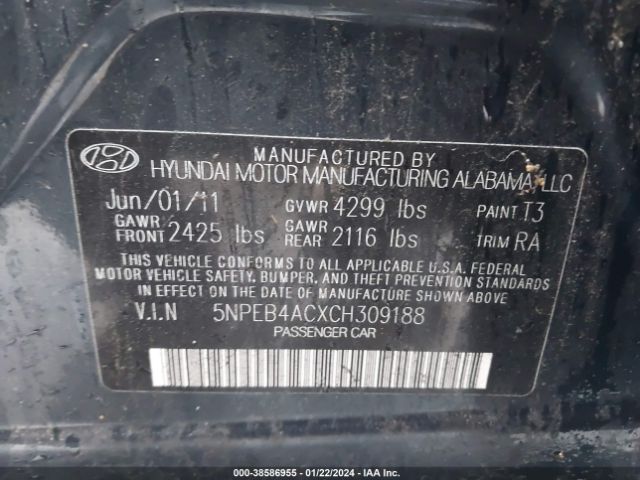 Photo 8 VIN: 5NPEB4ACXCH309188 - HYUNDAI SONATA 