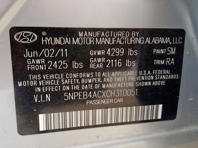 Photo 9 VIN: 5NPEB4ACXCH310051 - HYUNDAI SONATA GLS 