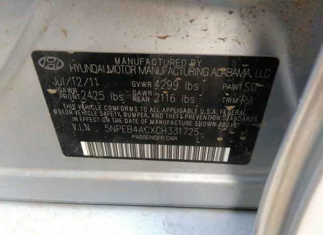 Photo 8 VIN: 5NPEB4ACXCH331725 - HYUNDAI SONATA 